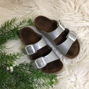 Kids silver glitter Birkenstocks size 2